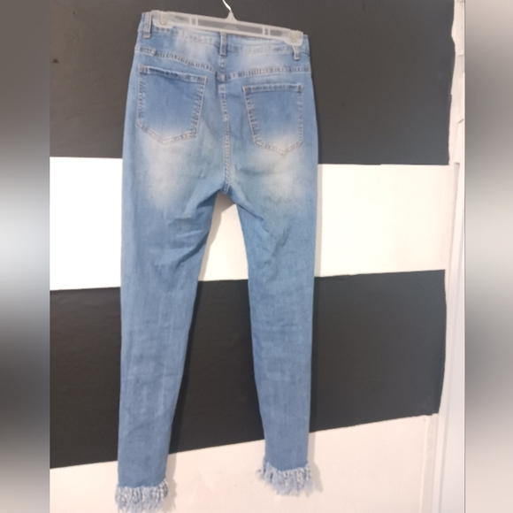 Shein Women light blue destroyed knee Fringe skinny jeans - Picture 9 of 12